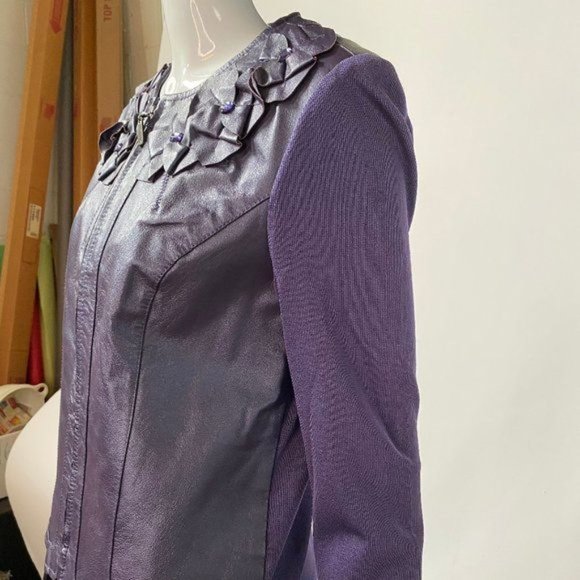 Peter Nygard Zip Jacket Sz MP Purple Leather 92% Nylon Back Style# 3U080788 - Picture 10 of 12
